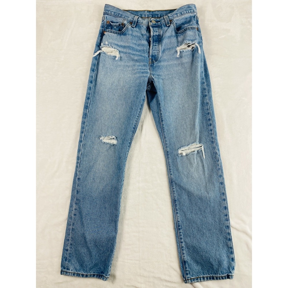 Levi's 501 Jeans Women Sz 29x30 (actual 29x29.5) Medium Wash Distressed Straight